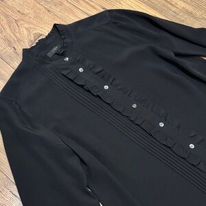 J.Crew Silk Black Ruffled Button-Up Blouse